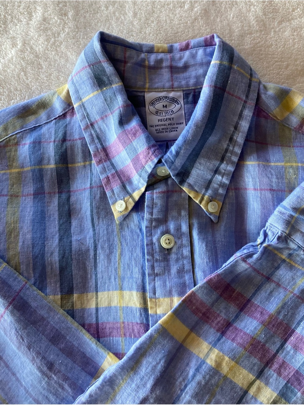 Brooks Brothers Regent 100% Irish Linen Shirt Pastel Button Down Classic Sz Med
